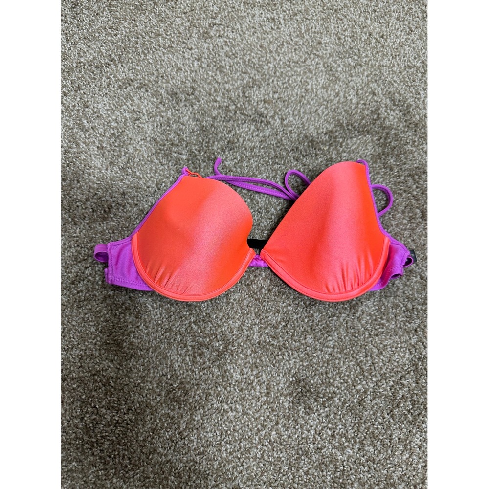 Fox Bikini Top Womens Medium Orange Purple Colorblock Underwire Halter Swim 7678